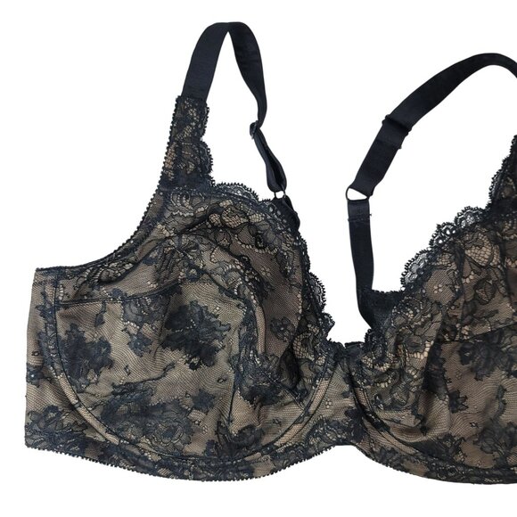 Goddess Full Coverage Underwire Bra Black 44DD SemiSheer Unpad Adj Lace #802 VTG - Picture 2 of 9